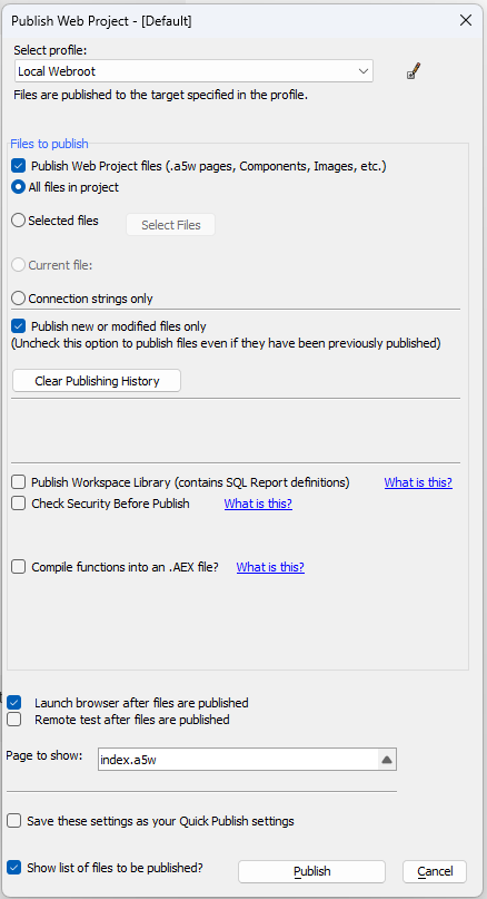 Publish Web Project settings